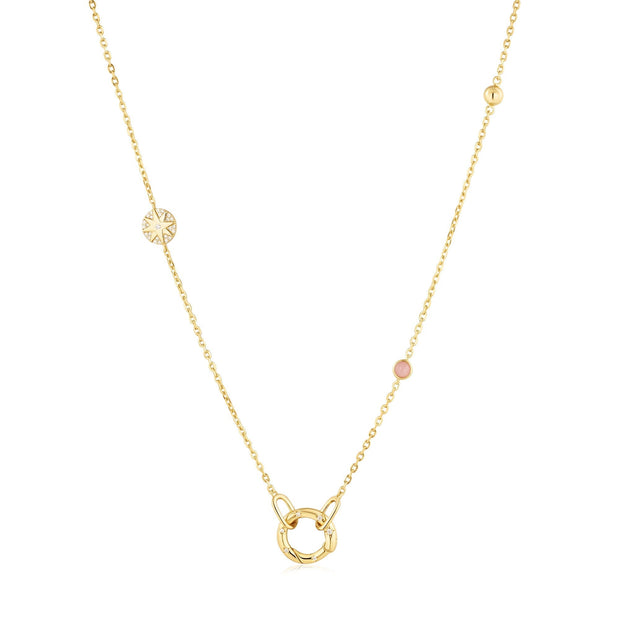 Ania Haie Gold Star Rose Quartz Charm Connector Necklace