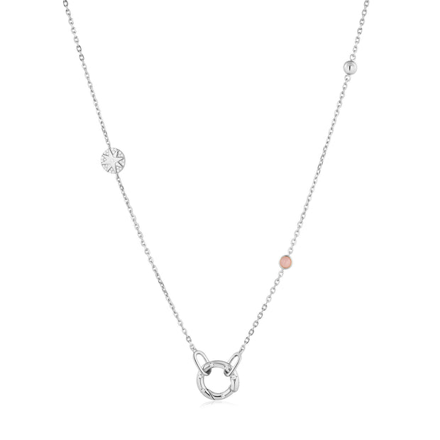 Ania Haie Silver Star Rose Quartz Charm Connector Necklace