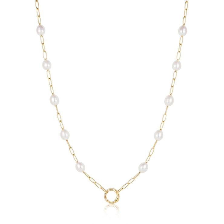 Ania Haie Gold Pearl Chain Charm Connector Necklace