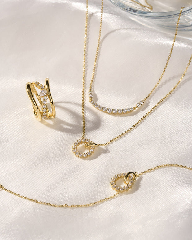 Gold Interlinked Circles Pave Necklace | The Jewellery Boutique Australia