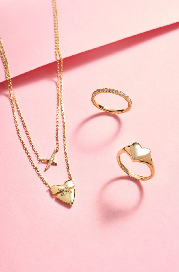 Gold Heart Kiss Pave Necklace | The Jewellery Boutique Australia