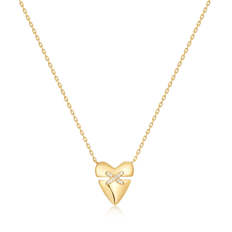 Gold Heart Kiss Pave Necklace | The Jewellery Boutique Australia