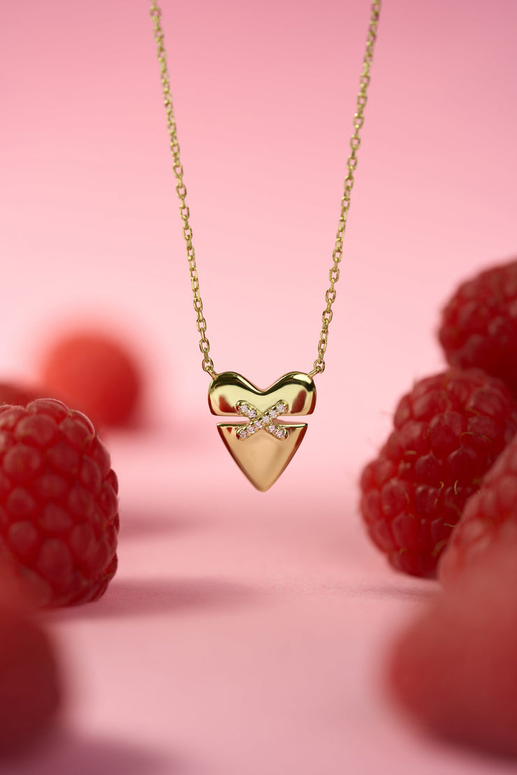 Gold Heart Kiss Pave Necklace | The Jewellery Boutique Australia