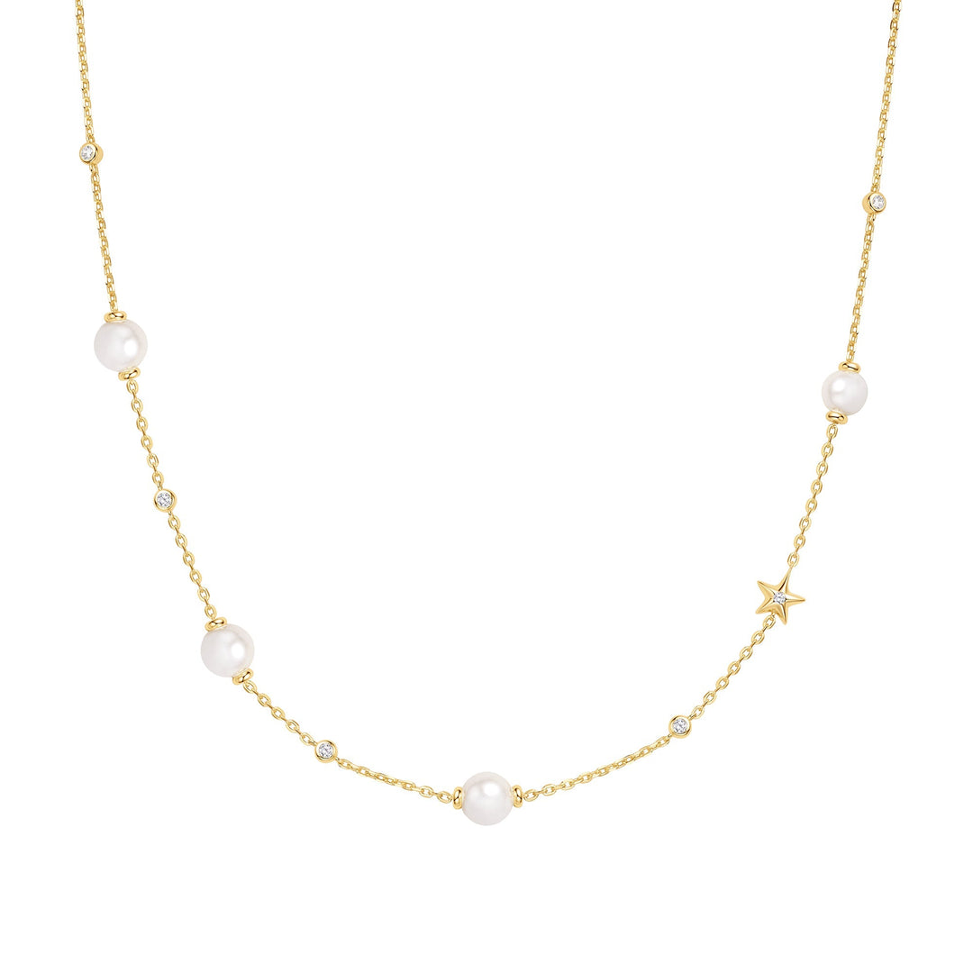 Gold Pearl and Star Station Necklace | The Jewellery Boutique