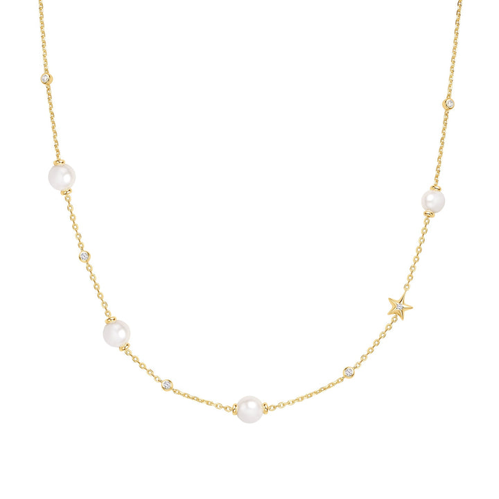 Gold Pearl and Star Station Necklace | The Jewellery Boutique