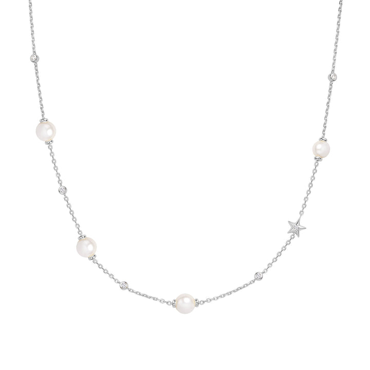 Silver Pearl and Star Station Necklace | The Jewellery Boutique