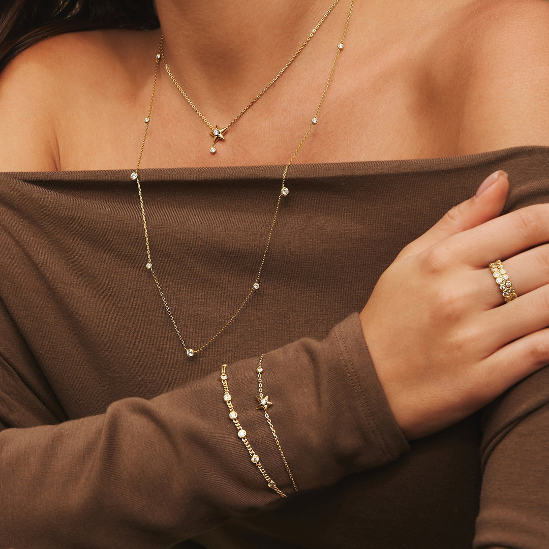 Gold Sparkling Star Drop Necklace