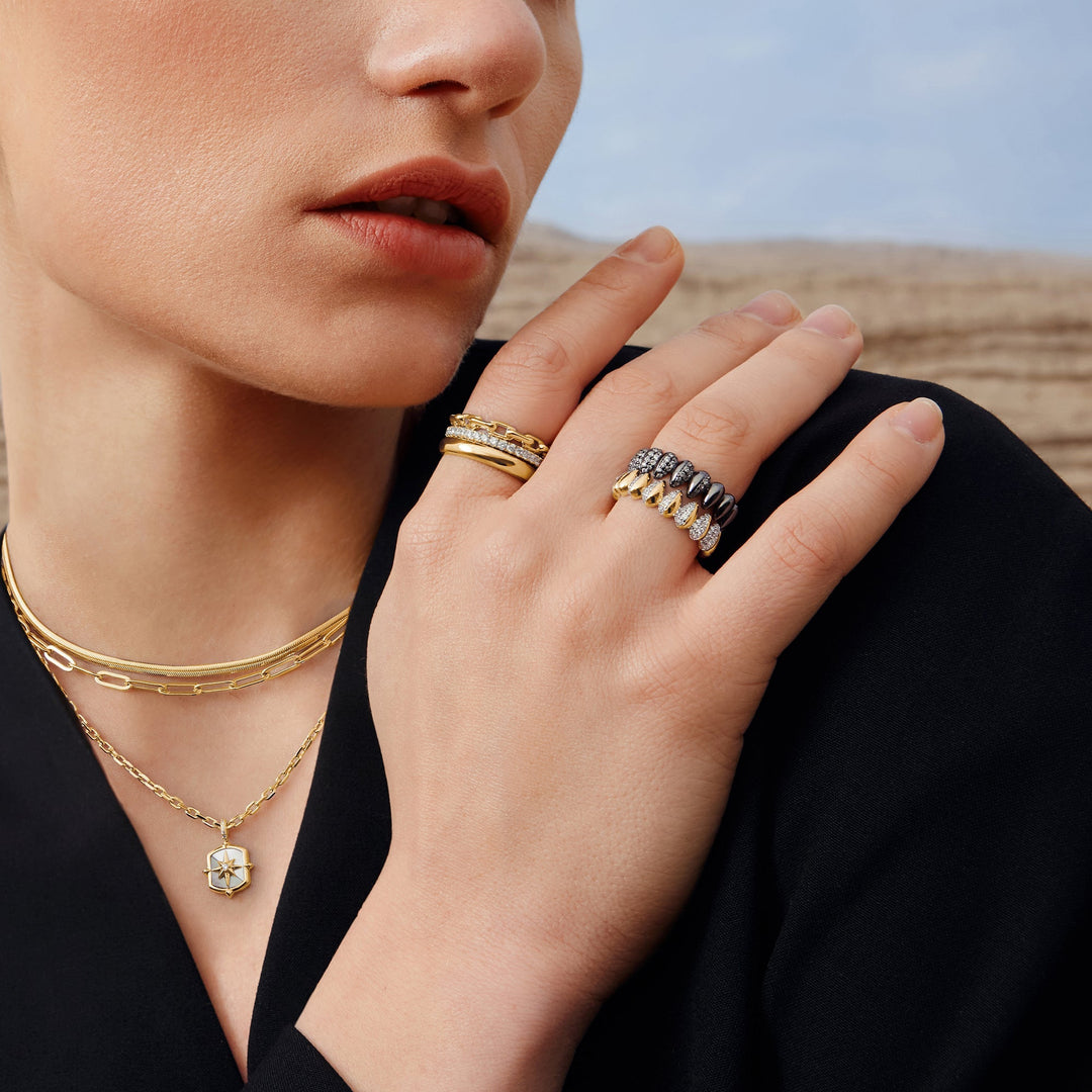 Two-Tone Sparkling Puffy Spike Ring