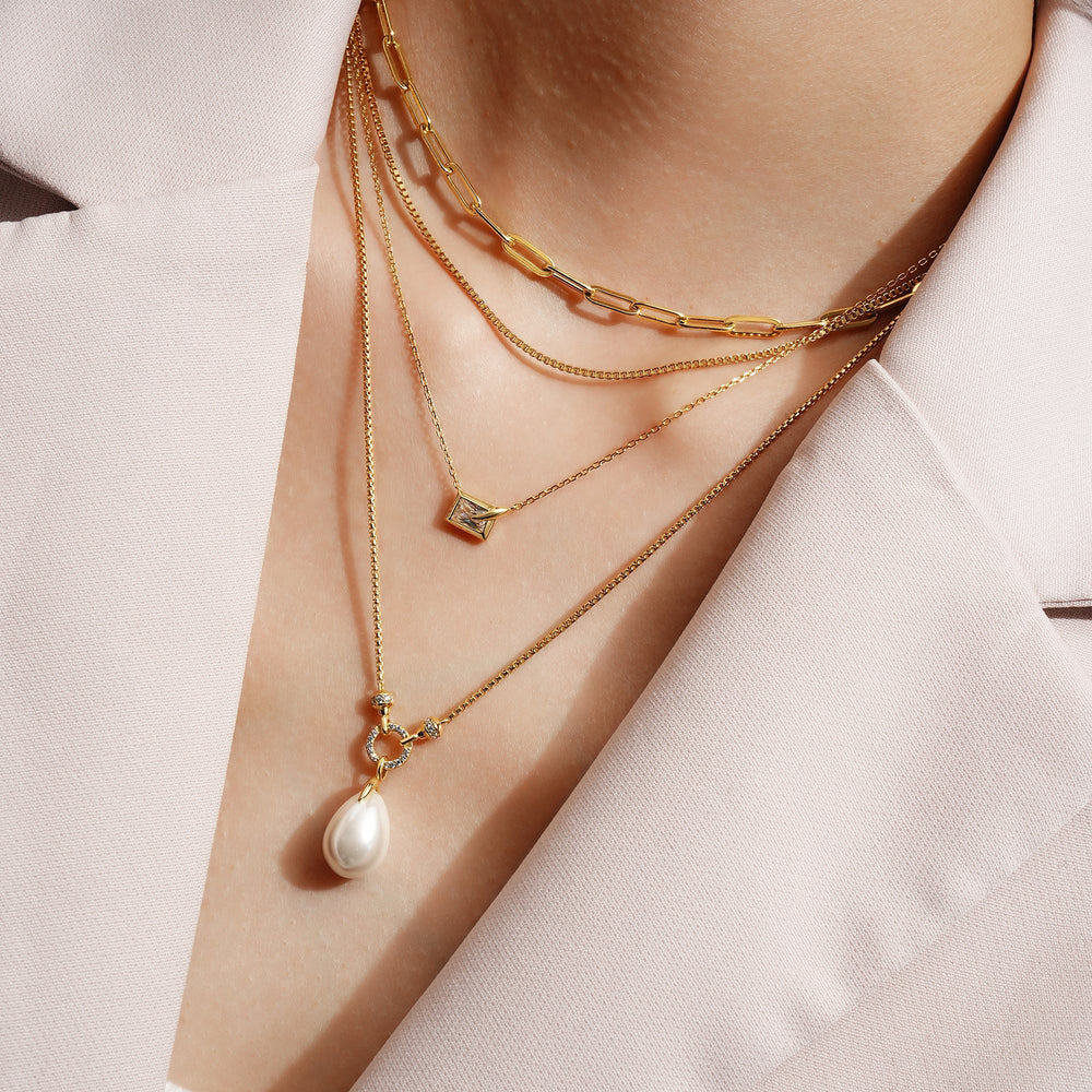 Ania Haie Gold Linked Shell Pearl Drop Pendant Necklace