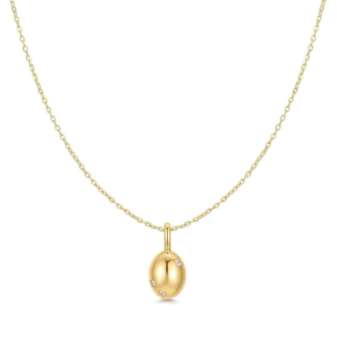 Gold Floral Oval Pendent Necklace