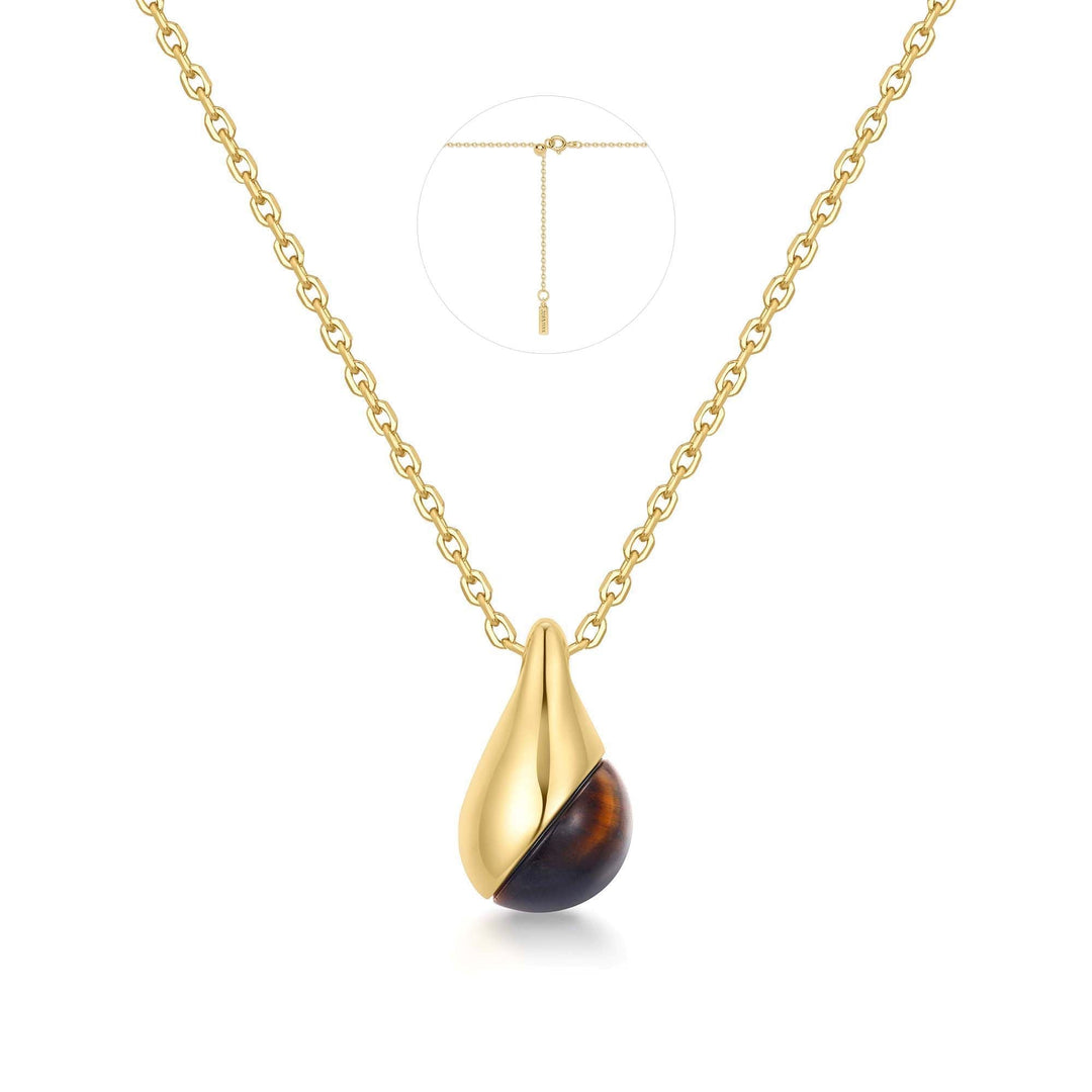 Gold Tiger Eye Droplet Pendant Necklace