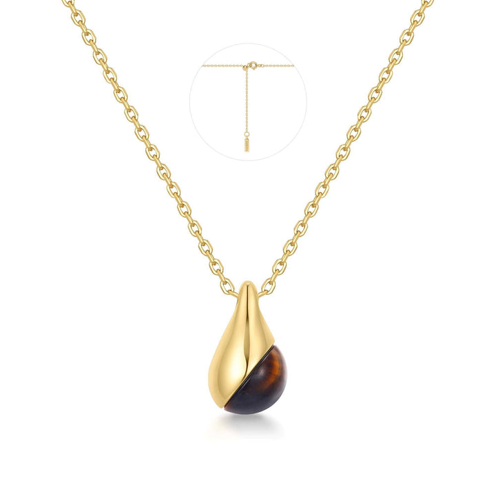 Gold Tiger Eye Droplet Pendant Necklace