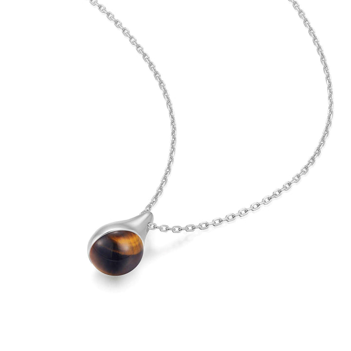 Silver Tiger Eye Droplet Pendant Necklace