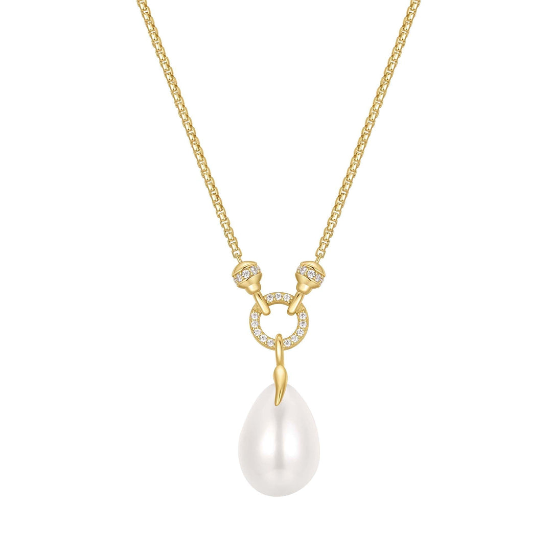 Ania Haie Gold Linked Shell Pearl Drop Pendant Necklace