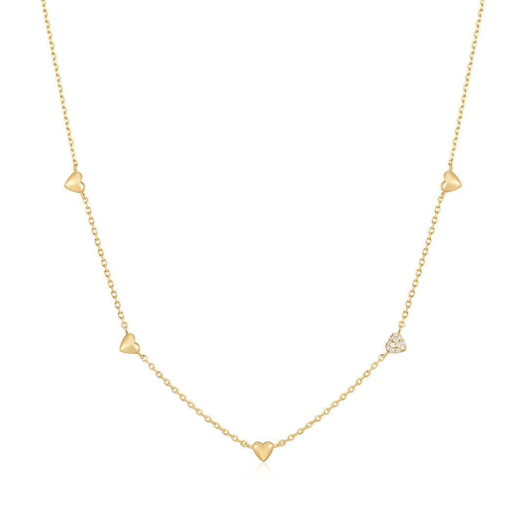 Ania Haie Gold Pave Puffed Heart Station Necklace | The Jewellery Boutique Australia