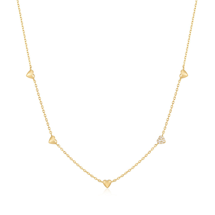 Ania Haie Gold Pave Puffed Heart Station Necklace | The Jewellery Boutique Australia
