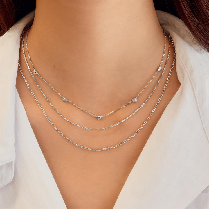Ania Haie Silver Pave Puffed Heart Station Necklace | The Jewellery Boutique Australia