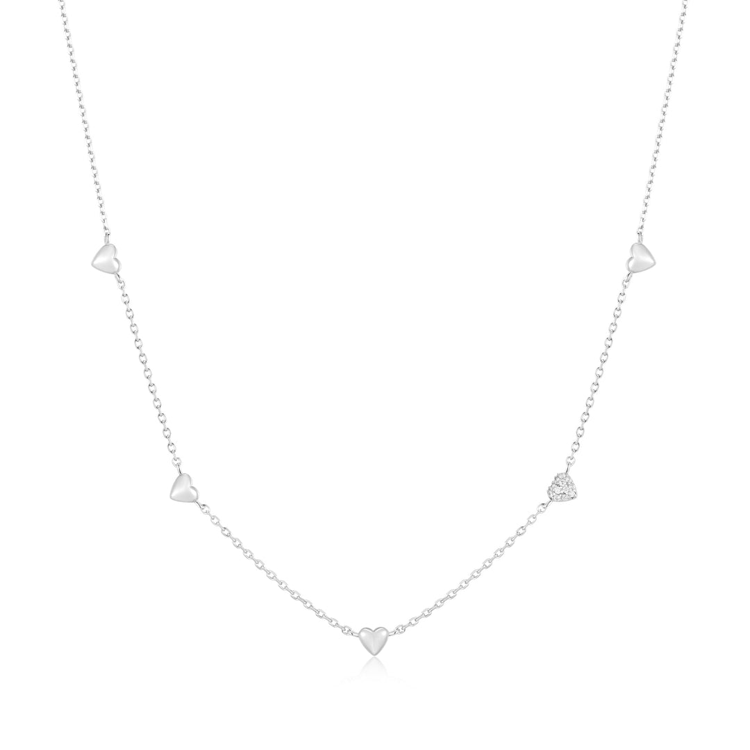 Ania Haie Silver Pave Puffed Heart Station Necklace | The Jewellery Boutique Australia