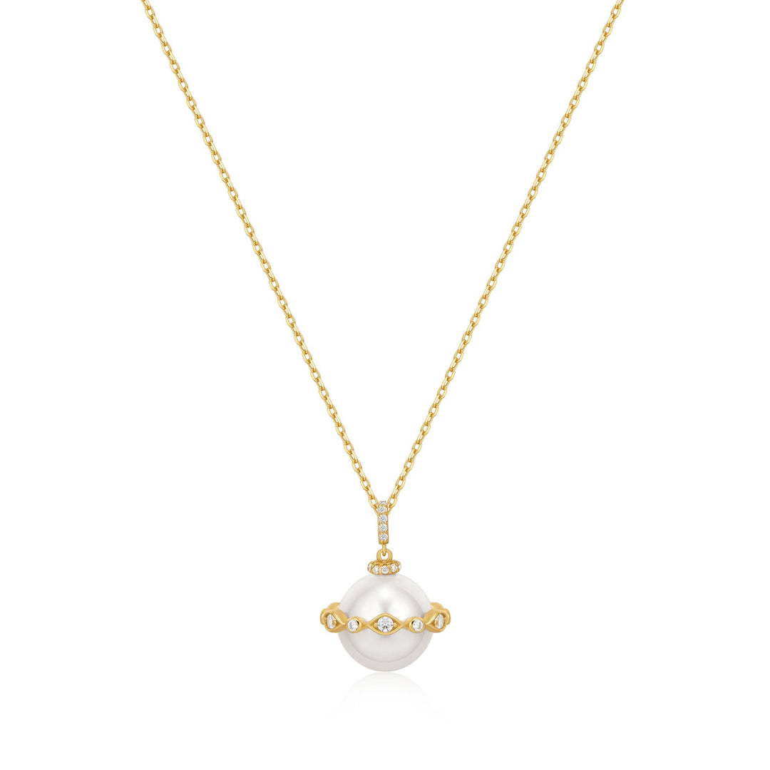 Ania Haie Gold Shell Pearl Halo Evil-Eye Necklace