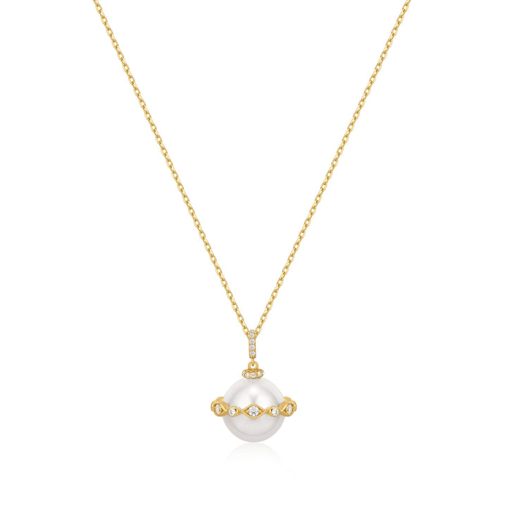 Ania Haie Gold Shell Pearl Halo Evil-Eye Necklace