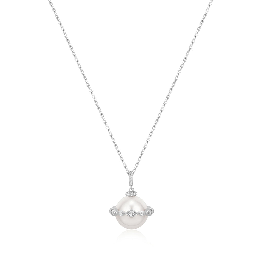 Ania Haie Silver Shell Pearl Halo Evil-Eye Necklace