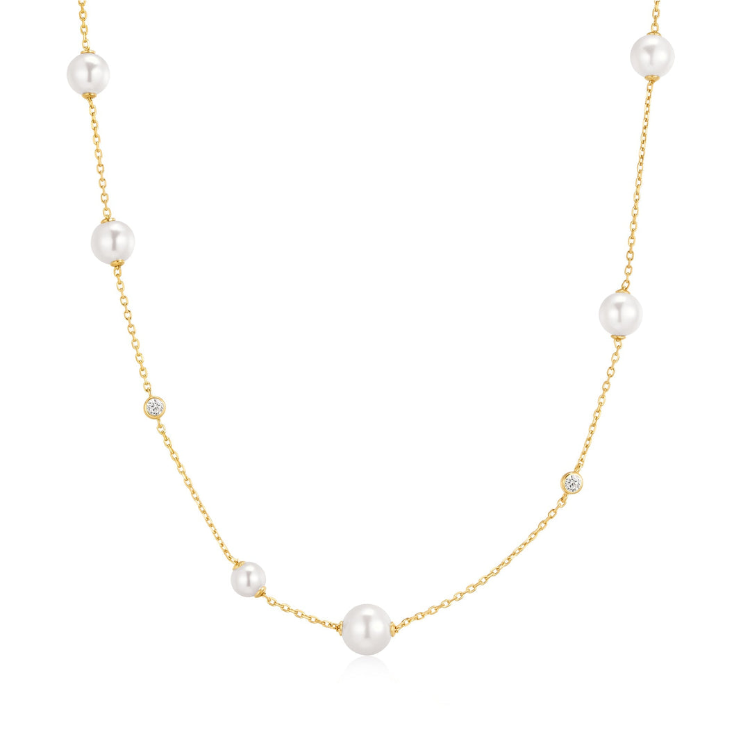 Ania Haie Gold Asymmetric Shell Pearl Station Necklace