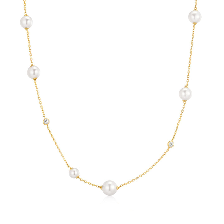 Ania Haie Gold Asymmetric Shell Pearl Station Necklace