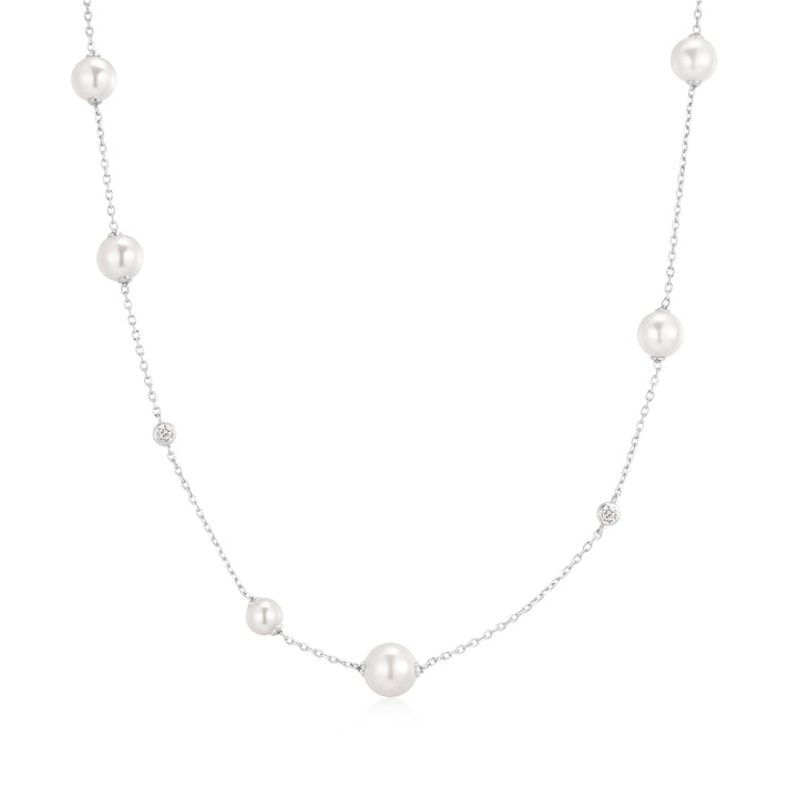 Ania Haie Silver Asymmetric Shell Pearl Station Necklace