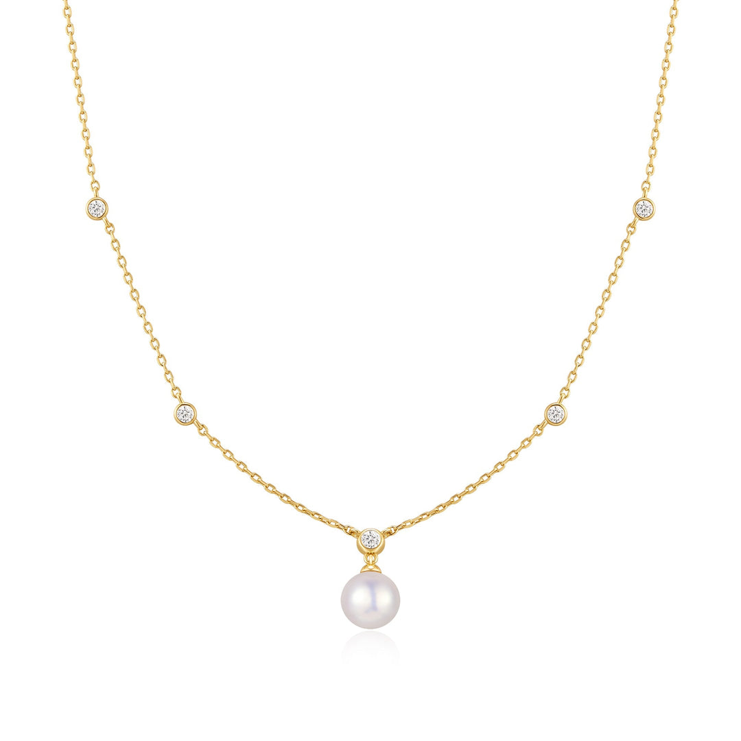 Ania Haie Gold Bezel-Set Station Necklace with Shell Pearl Pendant