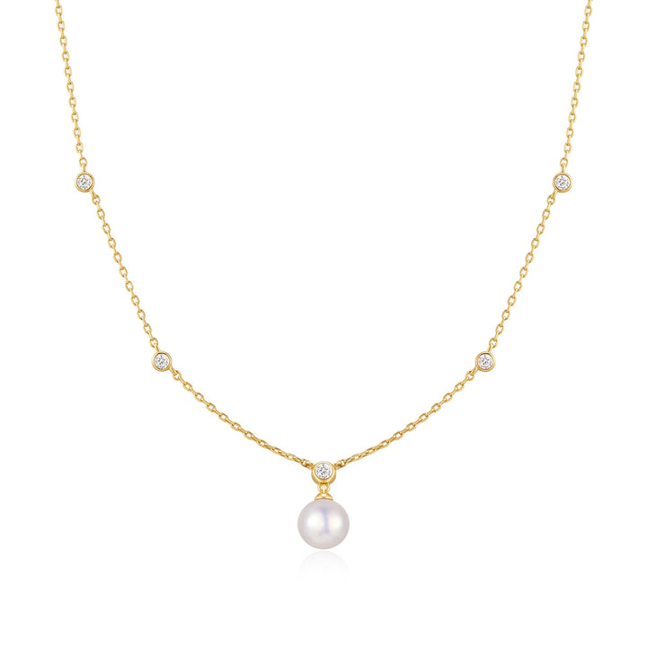 Ania Haie Gold Bezel-Set Station Necklace with Shell Pearl Pendant