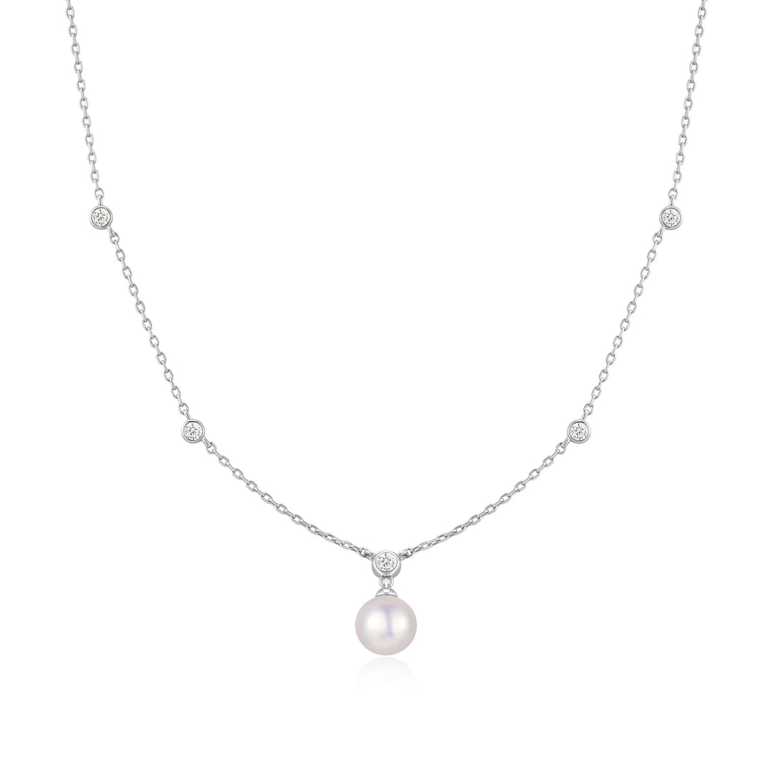 Ania Haie Silver Bezel-Set Station Necklace with Shell Pearl Pendant