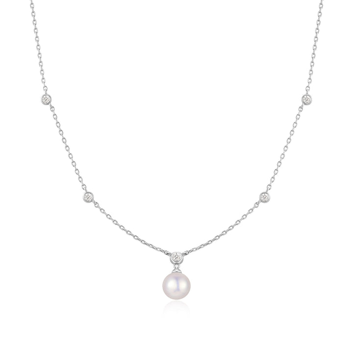 Ania Haie Silver Bezel-Set Station Necklace with Shell Pearl Pendant