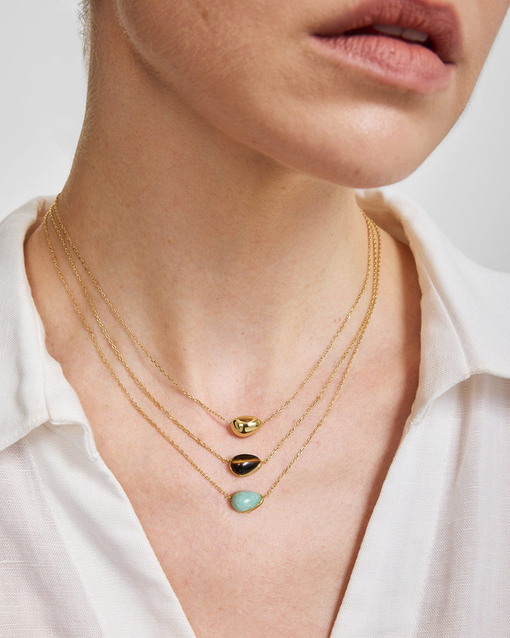 Gold Bezel Tiger's Eye Organic Dome Pebble Necklace