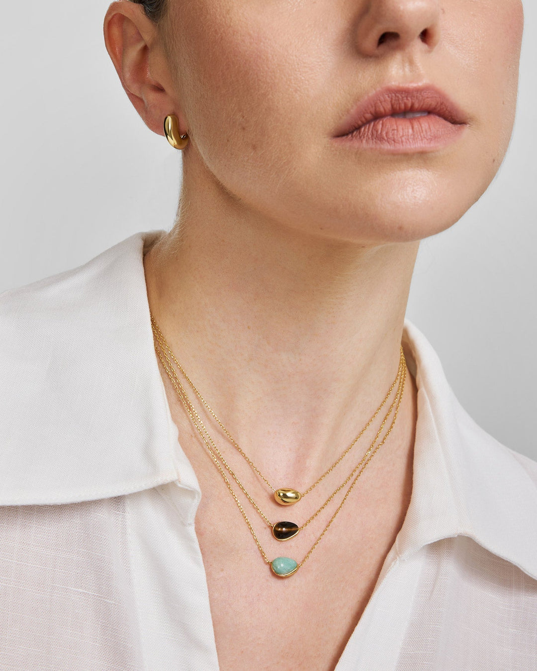 Gold Bezel Tiger's Eye Organic Dome Pebble Necklace