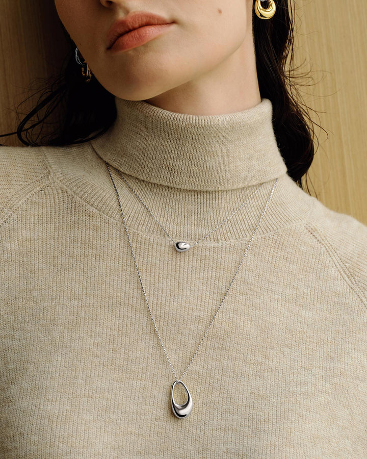 Silver Organic Dome Pebble Necklace