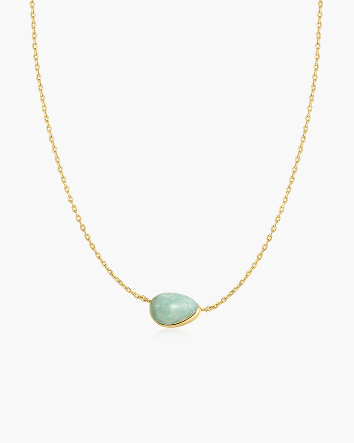 Gold Bezel Amazonite Organic Dome Pebble Necklace