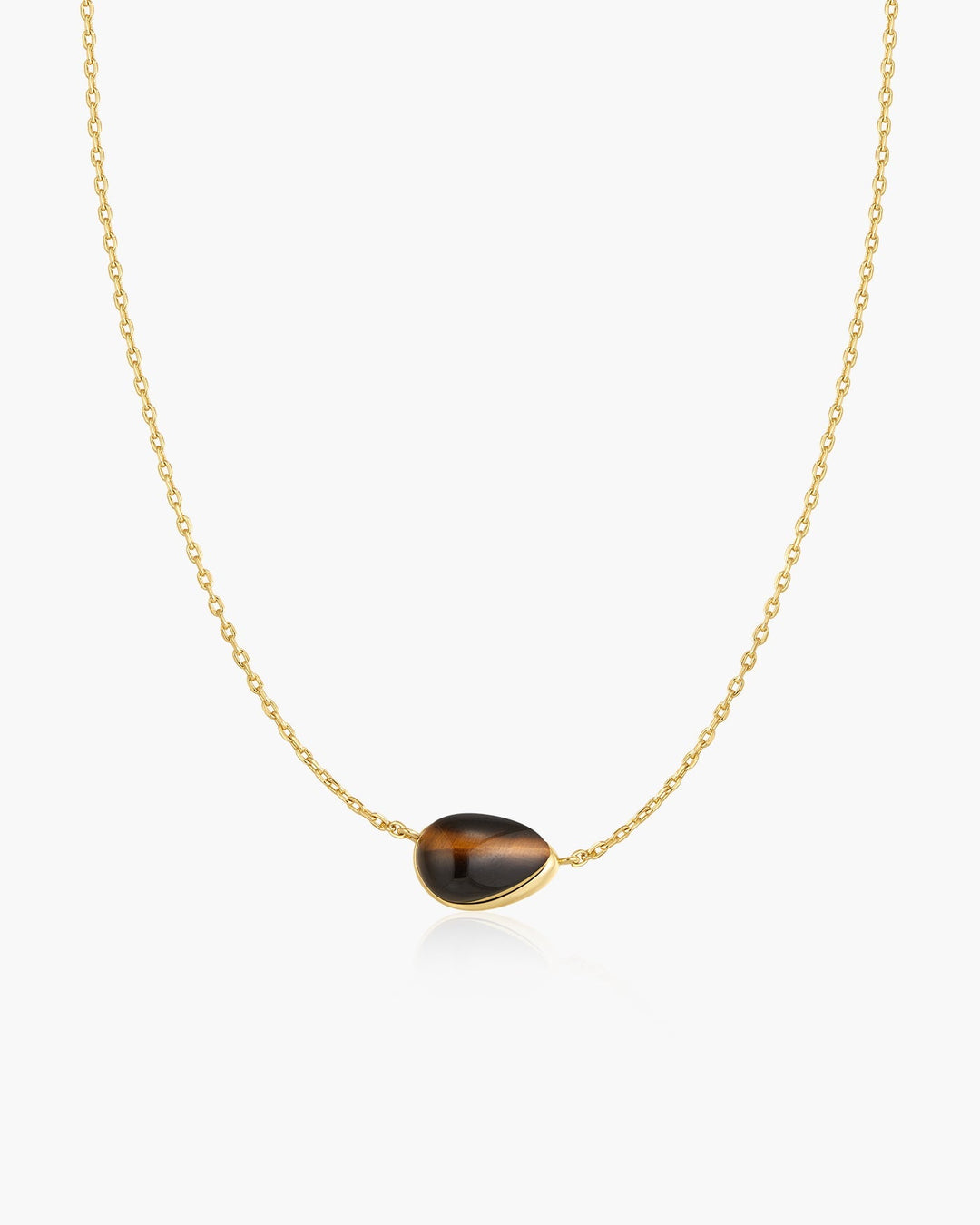 Gold Bezel Tiger's Eye Organic Dome Pebble Necklace
