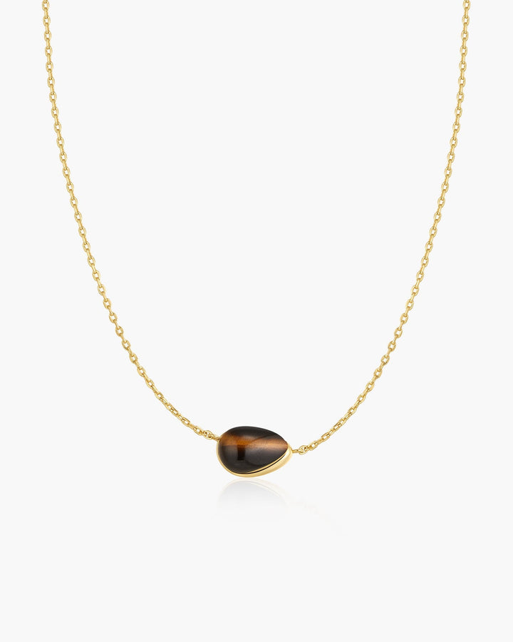 Gold Bezel Tiger's Eye Organic Dome Pebble Necklace