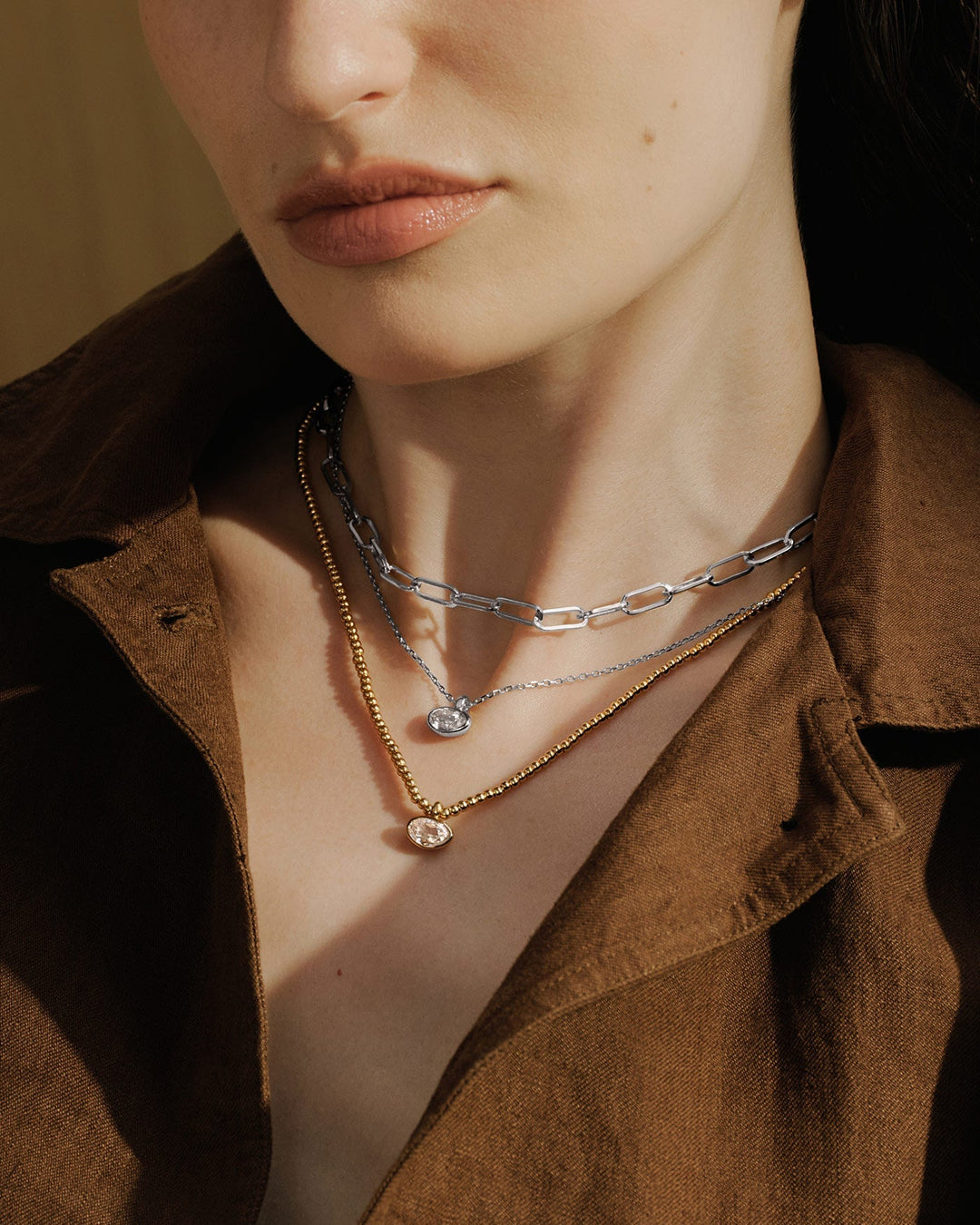 Silver Bezel Organic Pebble Necklace