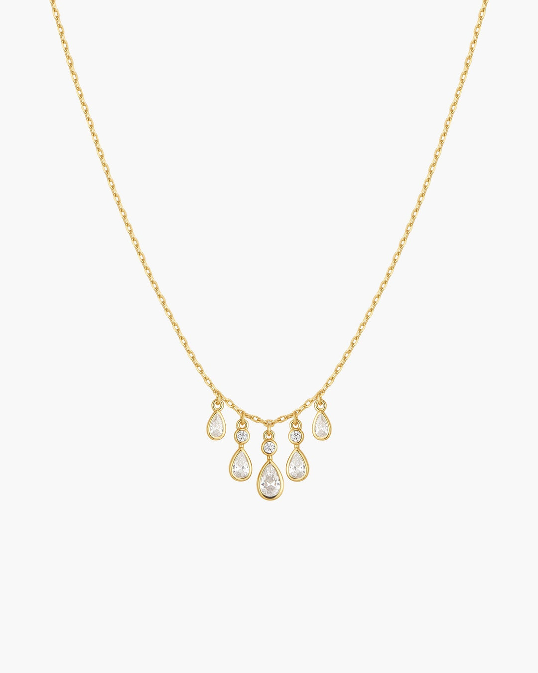 Gold Bezel-Set Teardrop Cascade Necklace