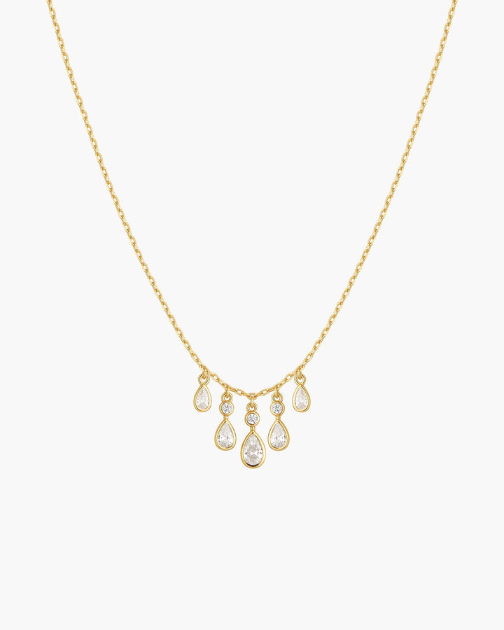 Gold Bezel-Set Teardrop Cascade Necklace