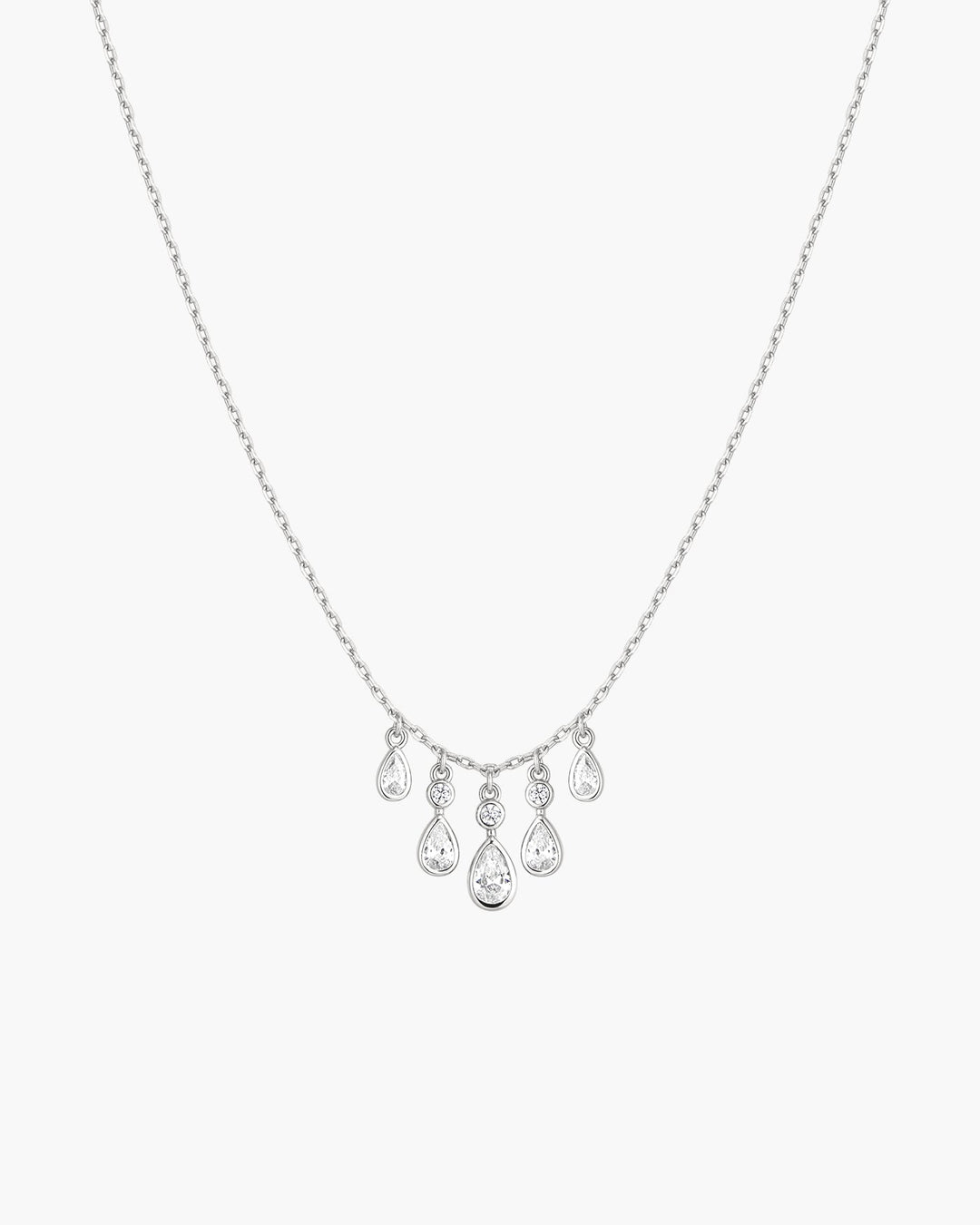 Silver Bezel-Set Teardrop Cascade Necklace