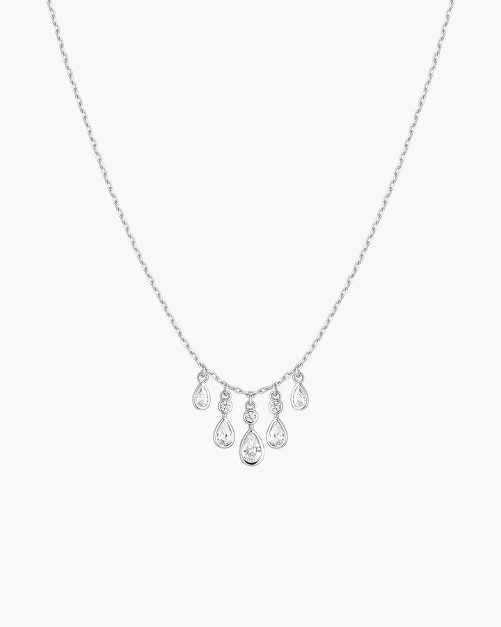 Silver Bezel-Set Teardrop Cascade Necklace
