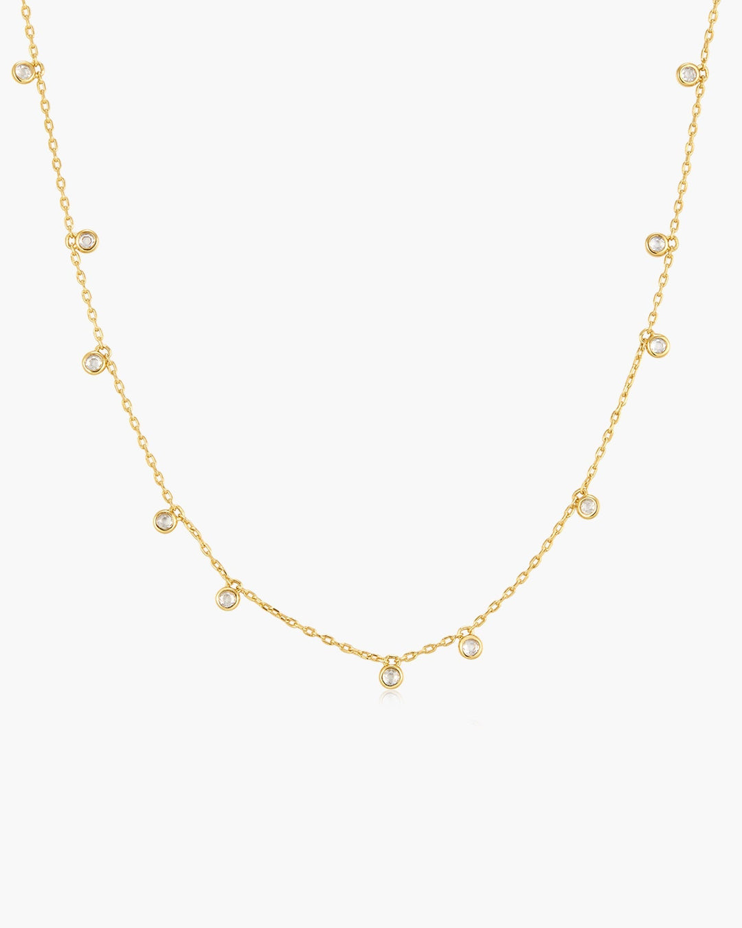 Gold Bezel-Set Droplet Station Necklace