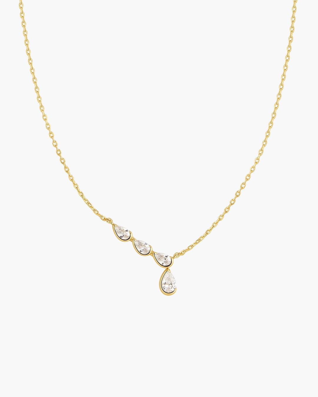 Gold Half-Bezel Angled & Dangle Teardrop Necklace
