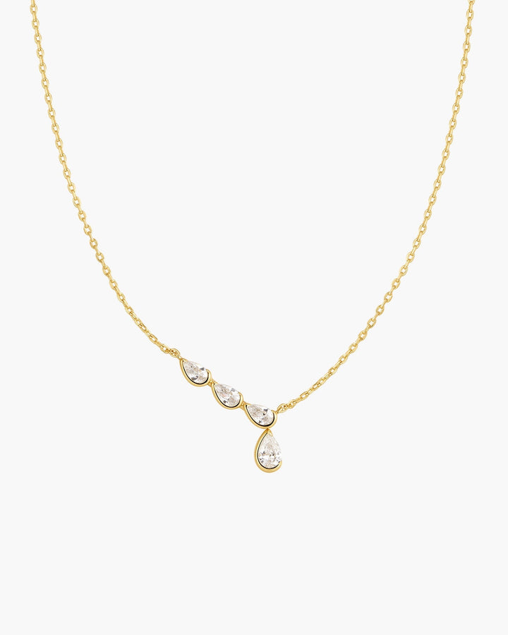 Gold Half-Bezel Angled & Dangle Teardrop Necklace
