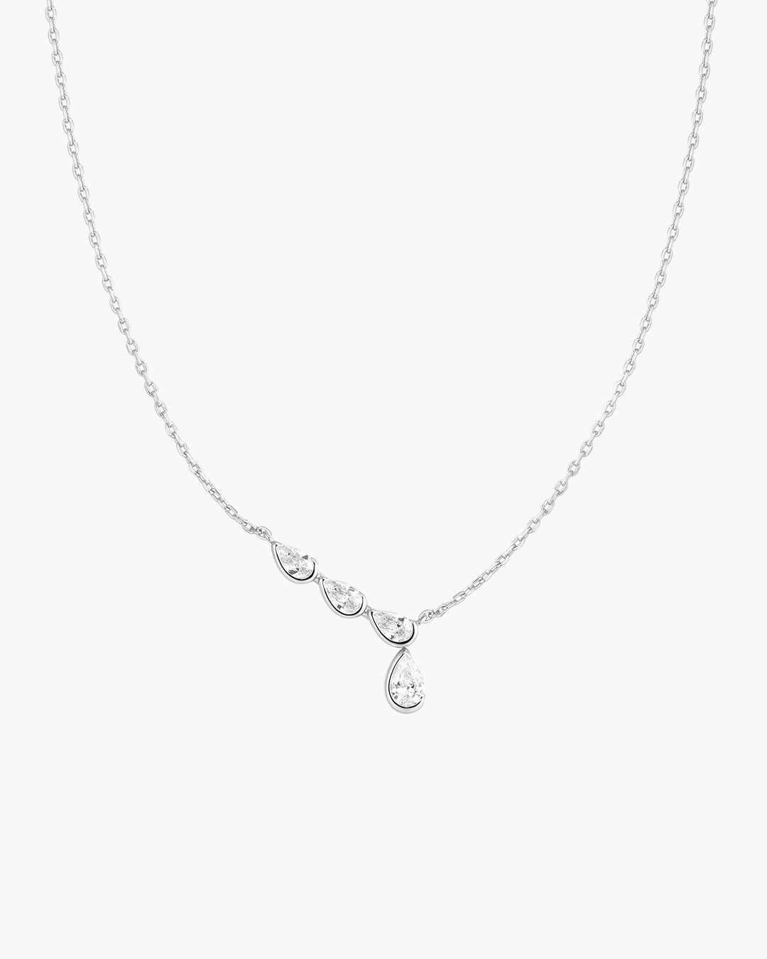 Silver Half-Bezel Angled & Dangle Teardrop Necklace