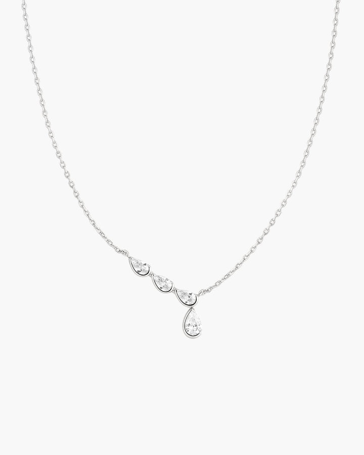 Silver Half-Bezel Angled & Dangle Teardrop Necklace