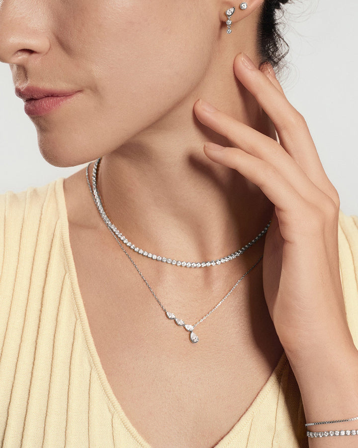 Silver Half-Bezel Round Tennis Necklace