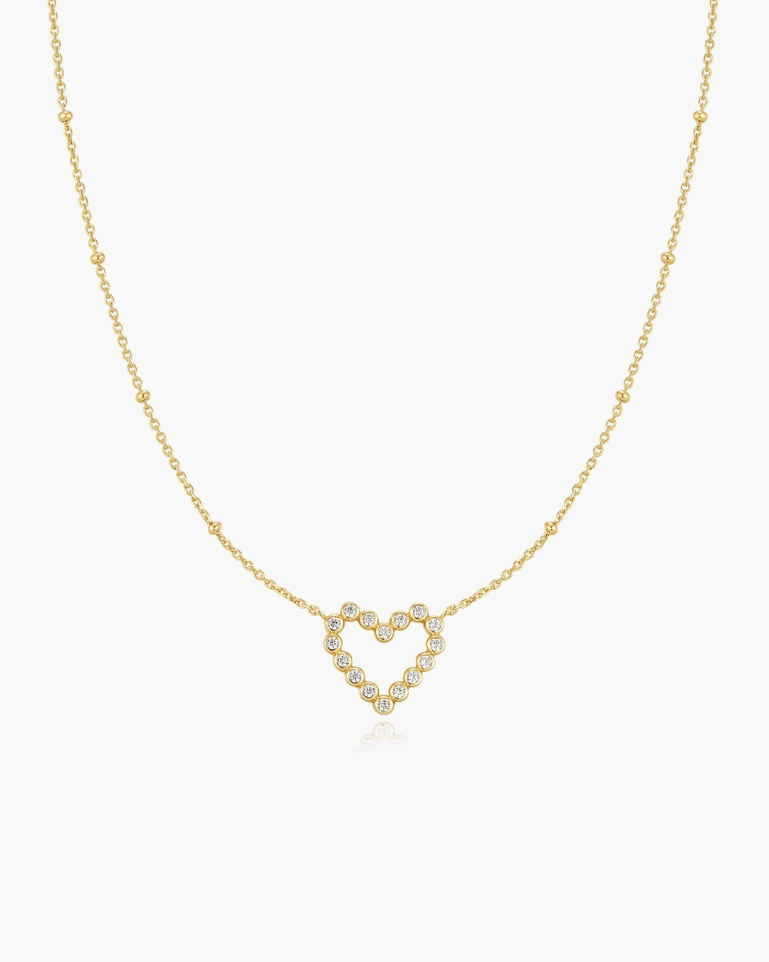 Gold Bezel-Set Round Open Heart Necklace
